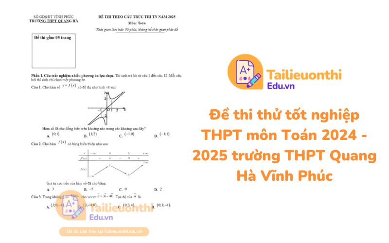 Đề thi thử tốt nghiệp THPT môn Toán 2024 - 2025 trường THPT Quang Hà Vĩnh Phúc